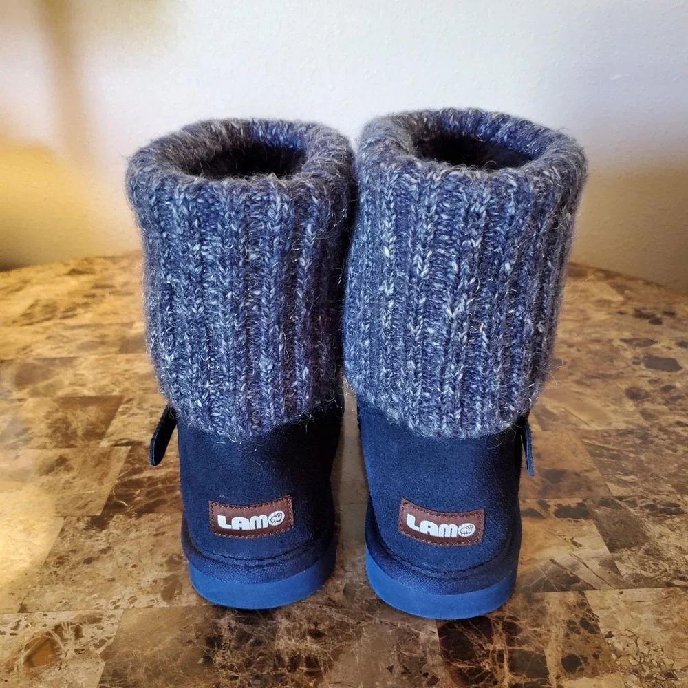 Lamo sz 6 blue suede‎ Hurricane booties faux fur lining buckle cozy winter cabin